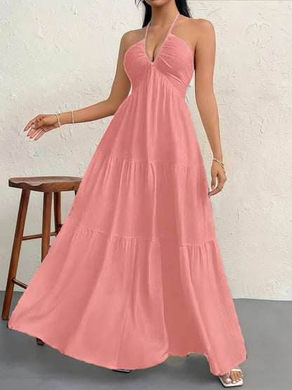 Minimalist Sleeveless Open-Back Halter Maxi Dress