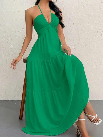 Minimalist Sleeveless Open-Back Halter Maxi Dress