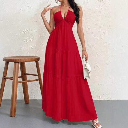 Minimalist Sleeveless Open-Back Halter Maxi Dress